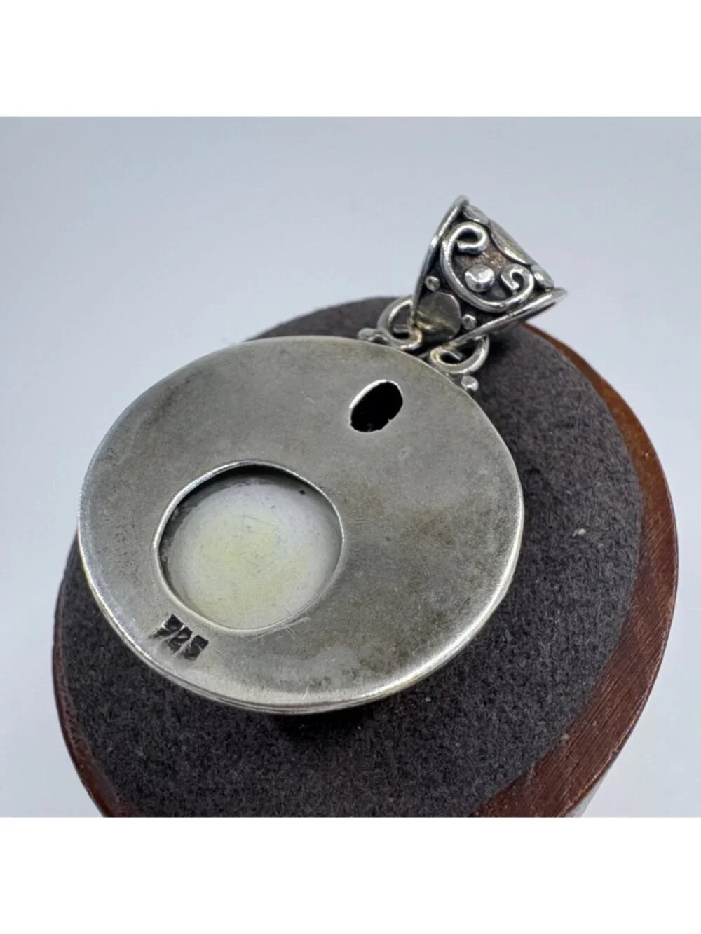 Mabe Pearl & Blue Gemstone Circle Pendant Sterling Silver 925 Size 1.5